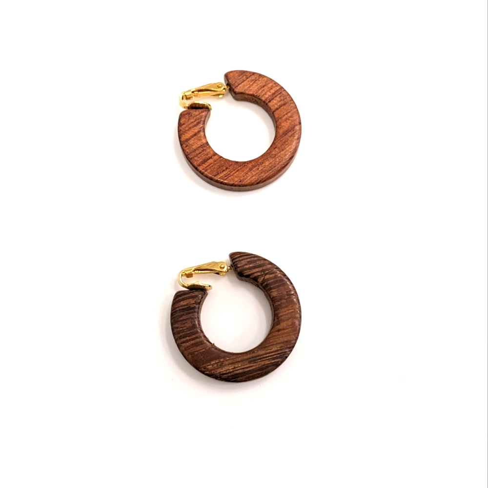 Wooden Hoop Clip on Earrings